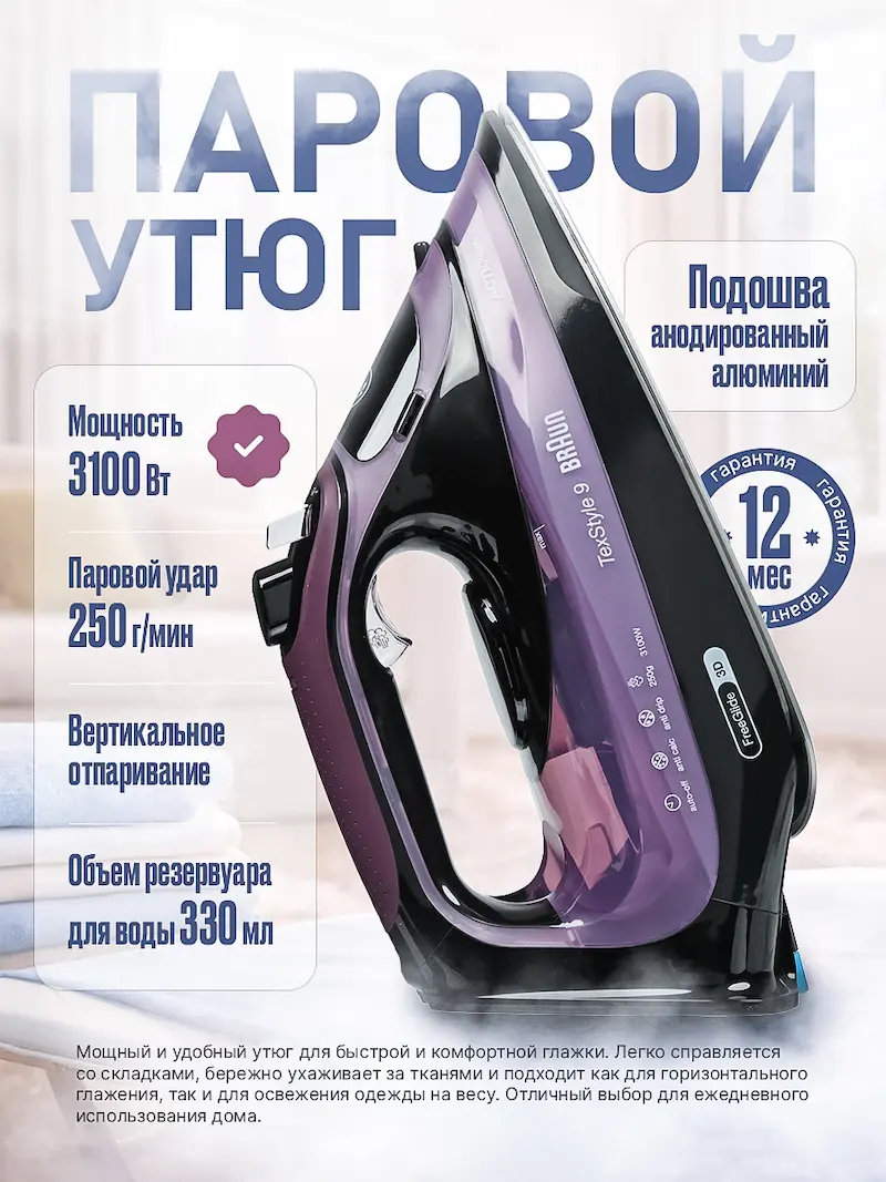 Инфографика товара - утюг паровой